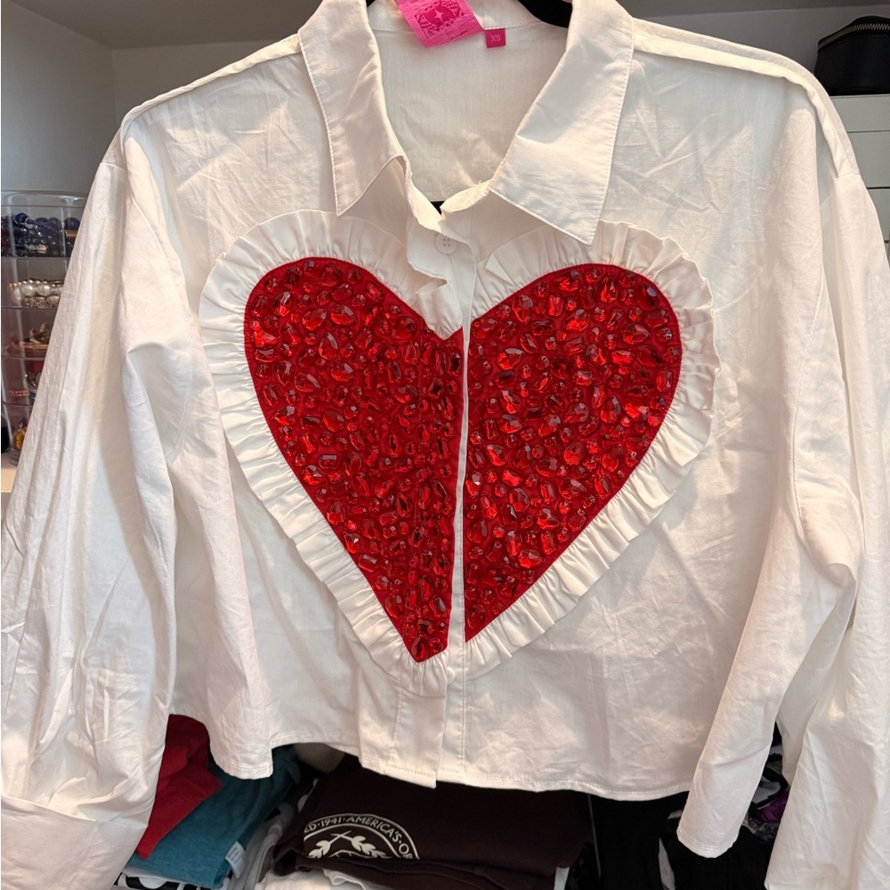 White Shirt with Red Heart Design